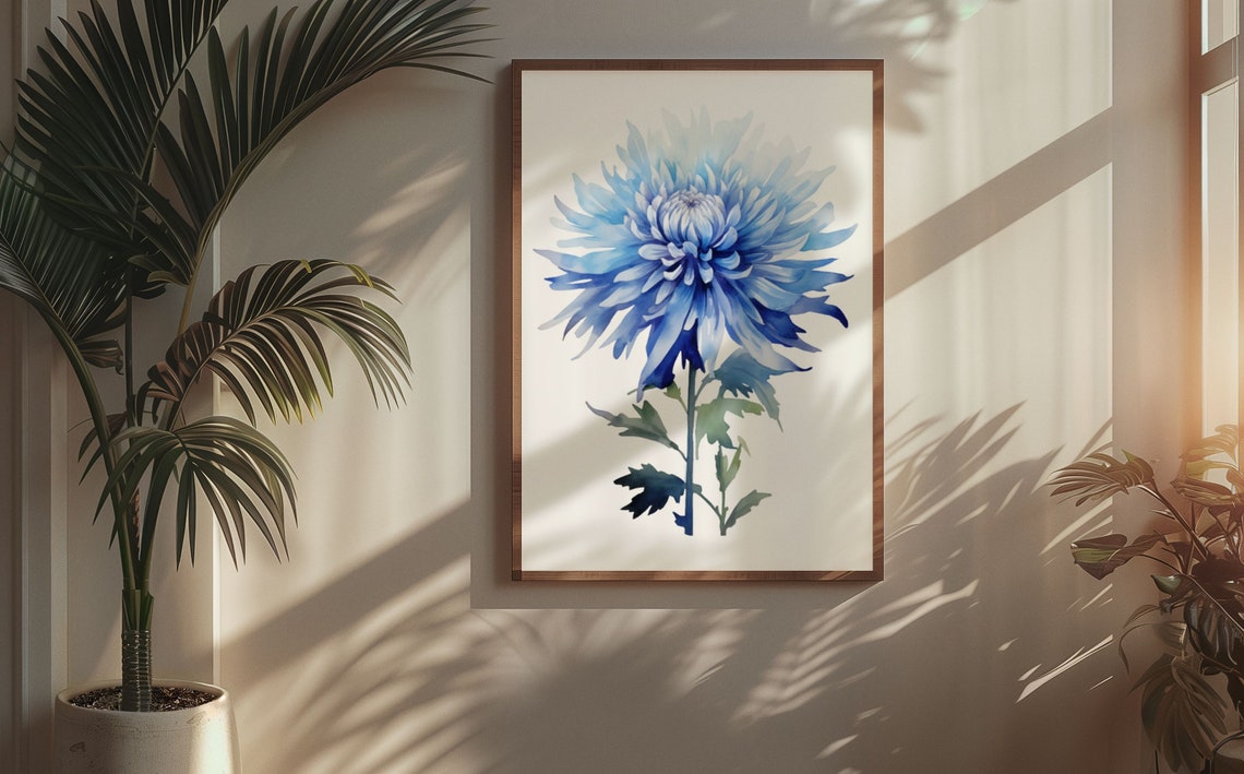 Vivid Blue Aster Flower Bold Watercolour Botanical Flower Poster - Image 5