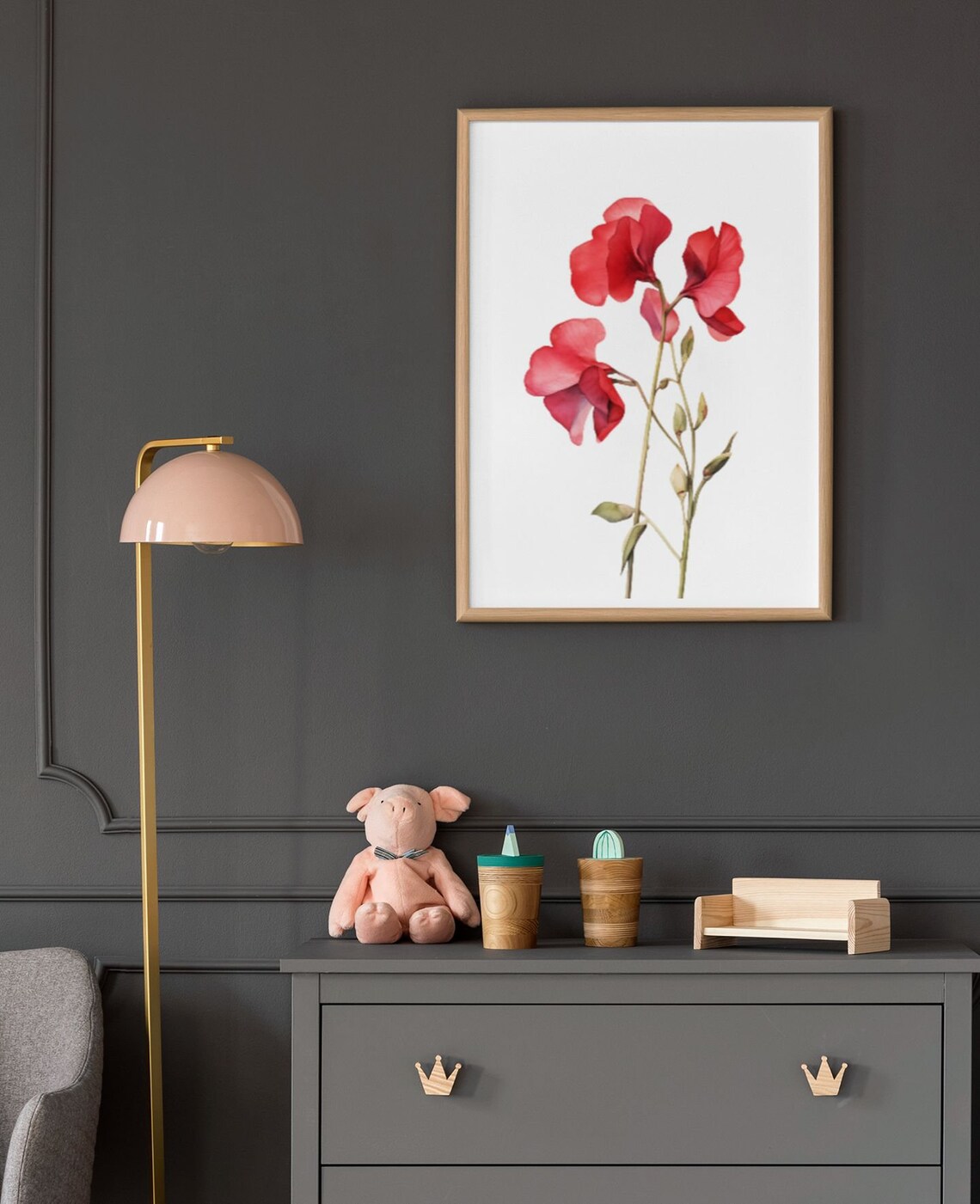 Red Sweet Pea Blossom Garden Watercolour Botanical Flower Poster - Image 6