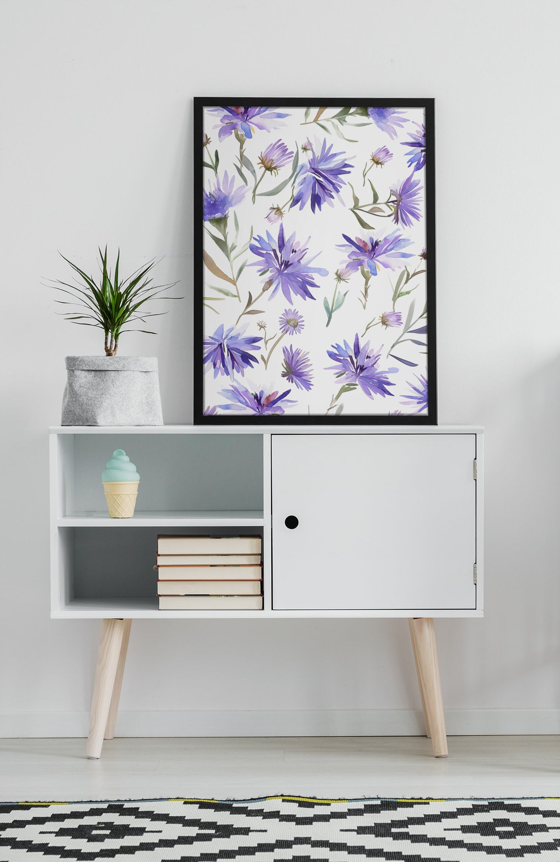 Purple Aster Flower Pattern Watercolour Botanical Flower Poster - Image 5