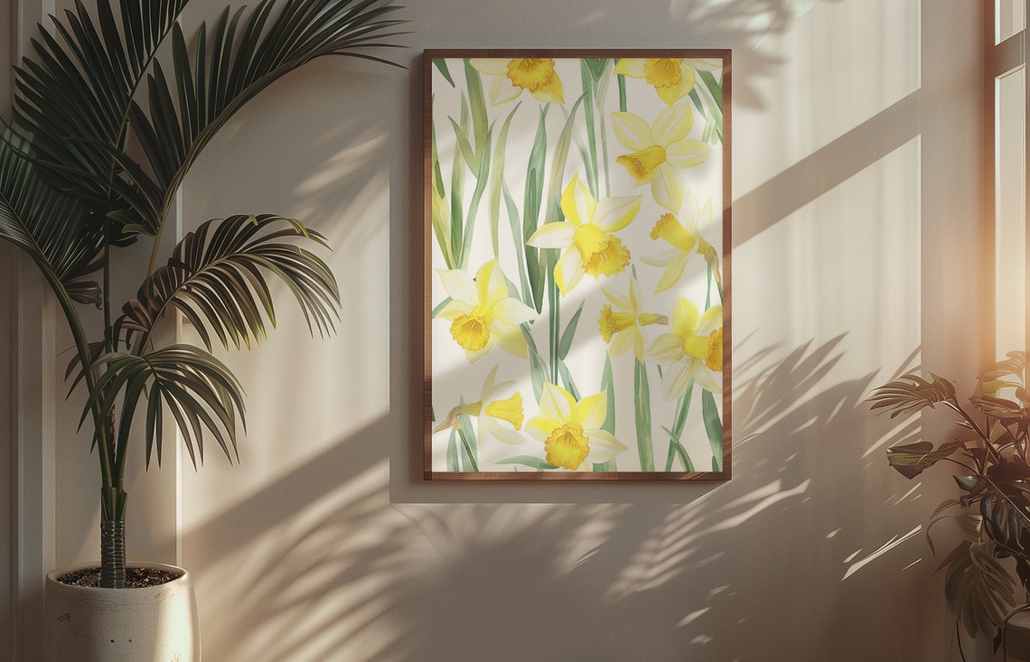 Yellow Daffodils Spring Field Fresh Watercolor Floral Botanical Poster - Image 2