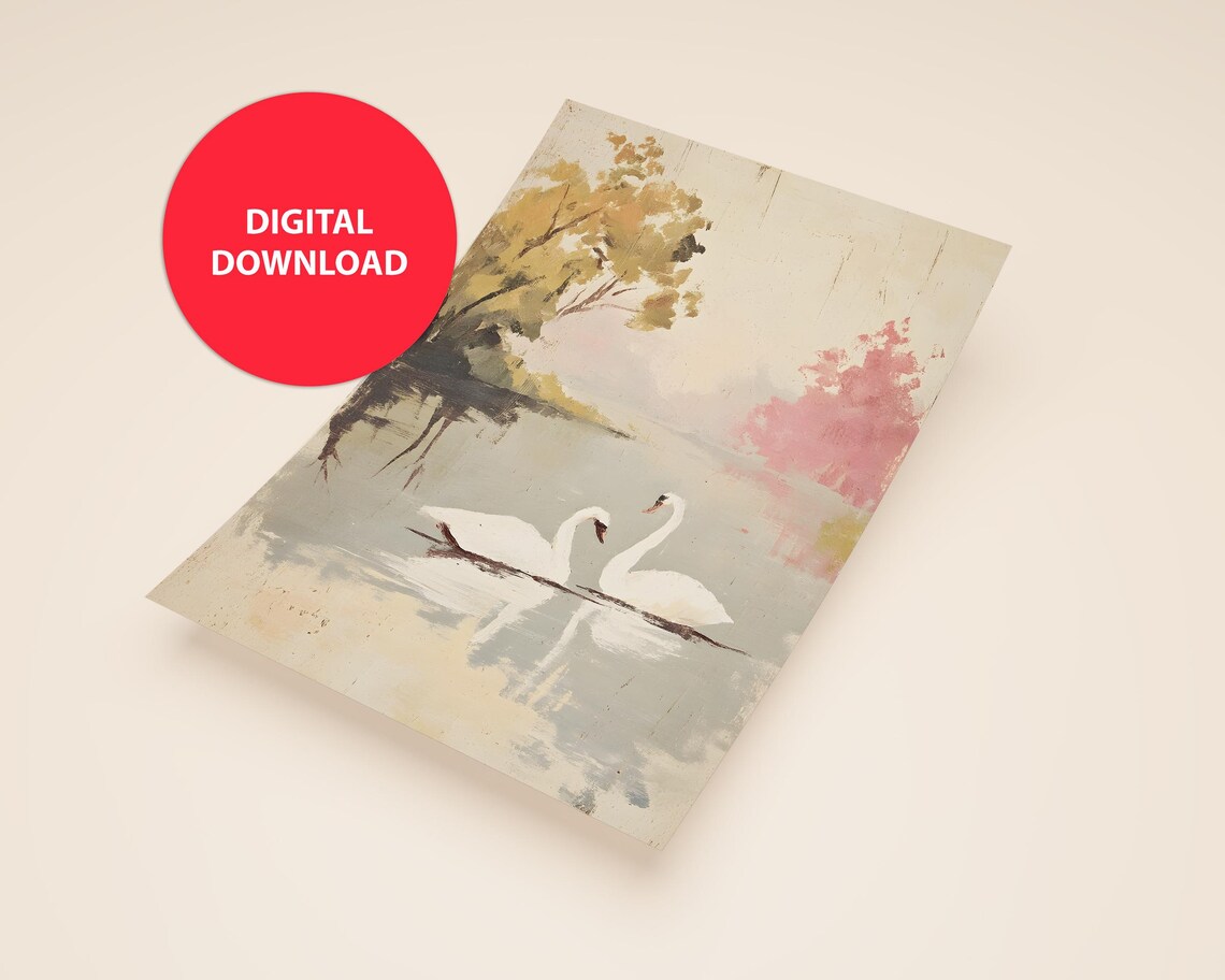 Swans Lake Painting, Impressionist Landscape - Image 3