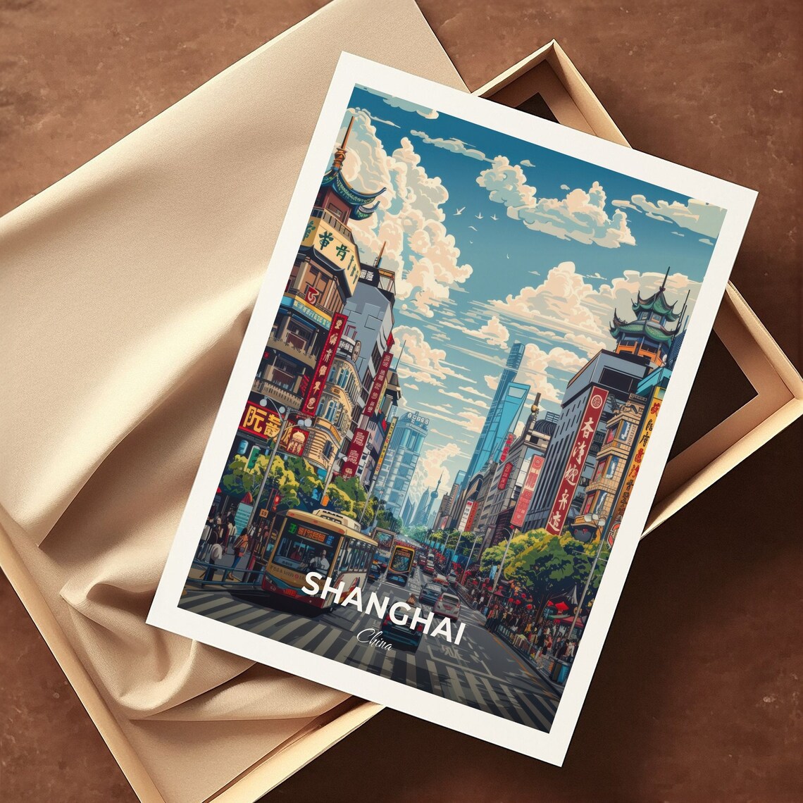 Shanghai Nanjing Road Busy Shopping Street City Life Travel Art Poster - Image 3