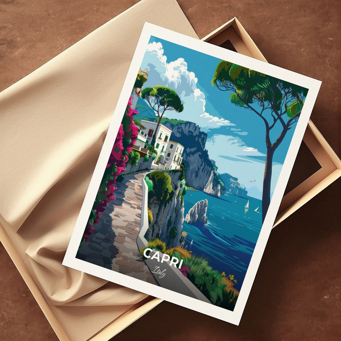 Capri Italy Via Krupp Winding Cliff Path Blue Sea Vista Poster - Image 3