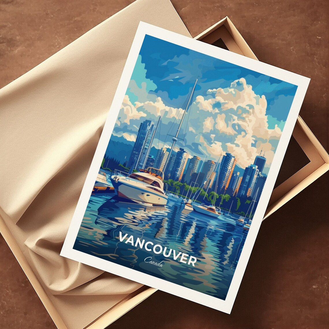 Vancouver False Creek Marina Sailboats Downtown Skyline Travel Poster - Image 3