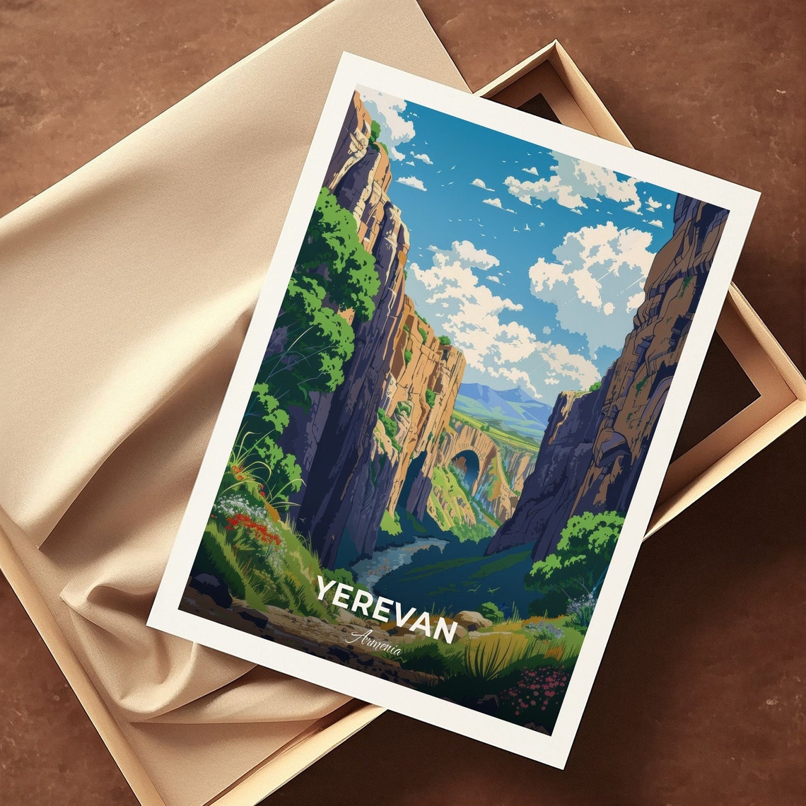 Yerevan Armenia Deep Gorge Cliffs Green Canyon River Travel Poster - Image 3