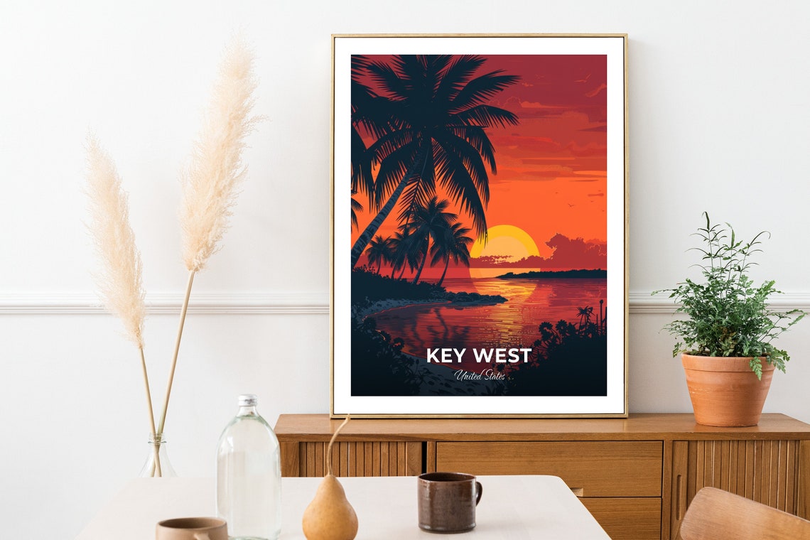 Key West Sunset Key Beach Palm Tree Silhouette Travel Poster - Image 2