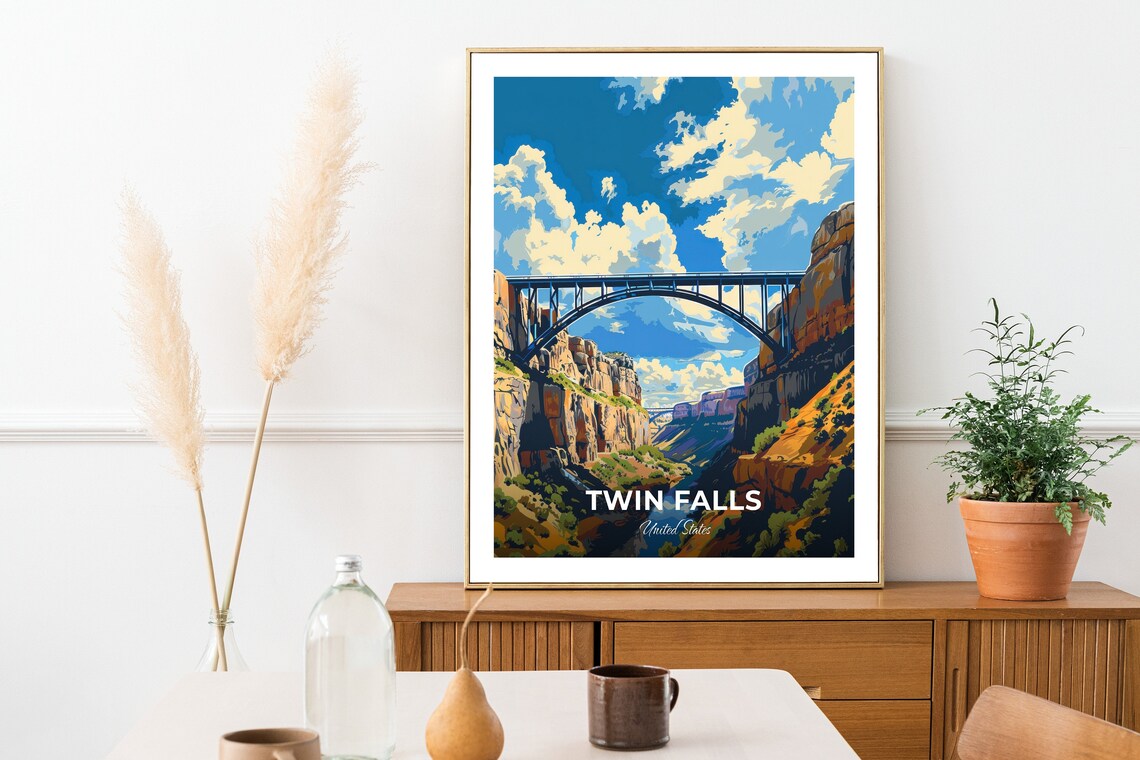 Twin Falls Perrine Bridge Steel Arch Over Deep Canyon Travel Poster - Image 2