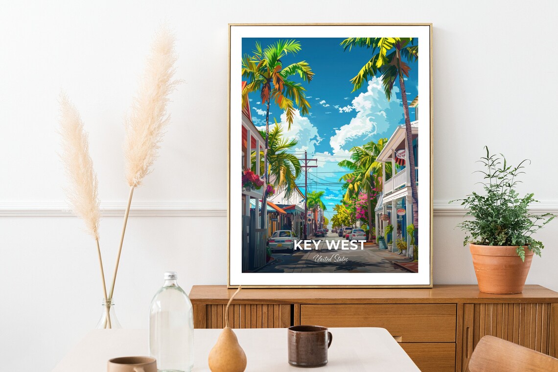Key West Duval Street Palms Colorful Storefronts Florida USA Travel Poster - Image 2