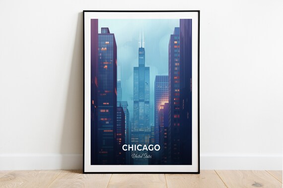 Chicago Willis Tower Skyscrapers Misty Skyline United States Poster