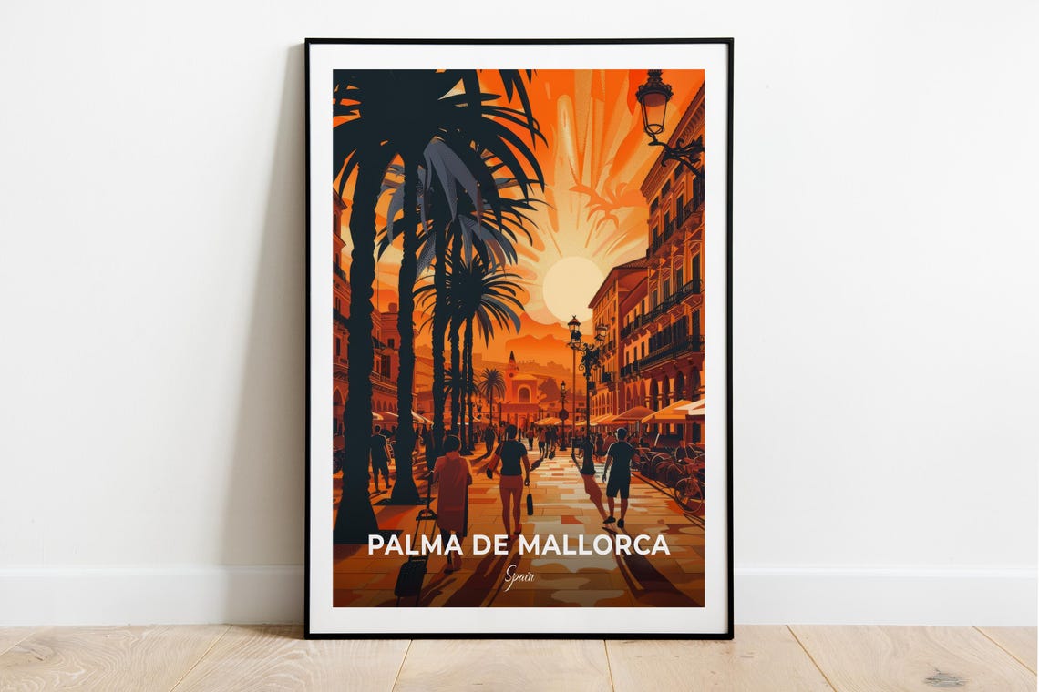 Palma de Mallorca Spain Island Palm Boulevard Sunset Travel Poster