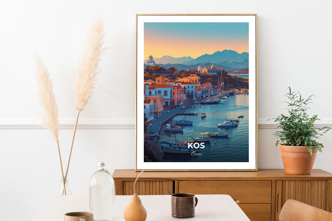 Kos Greece Harbor Town Dusk Boats Whitewashed Houses Travel Poster - Image 3