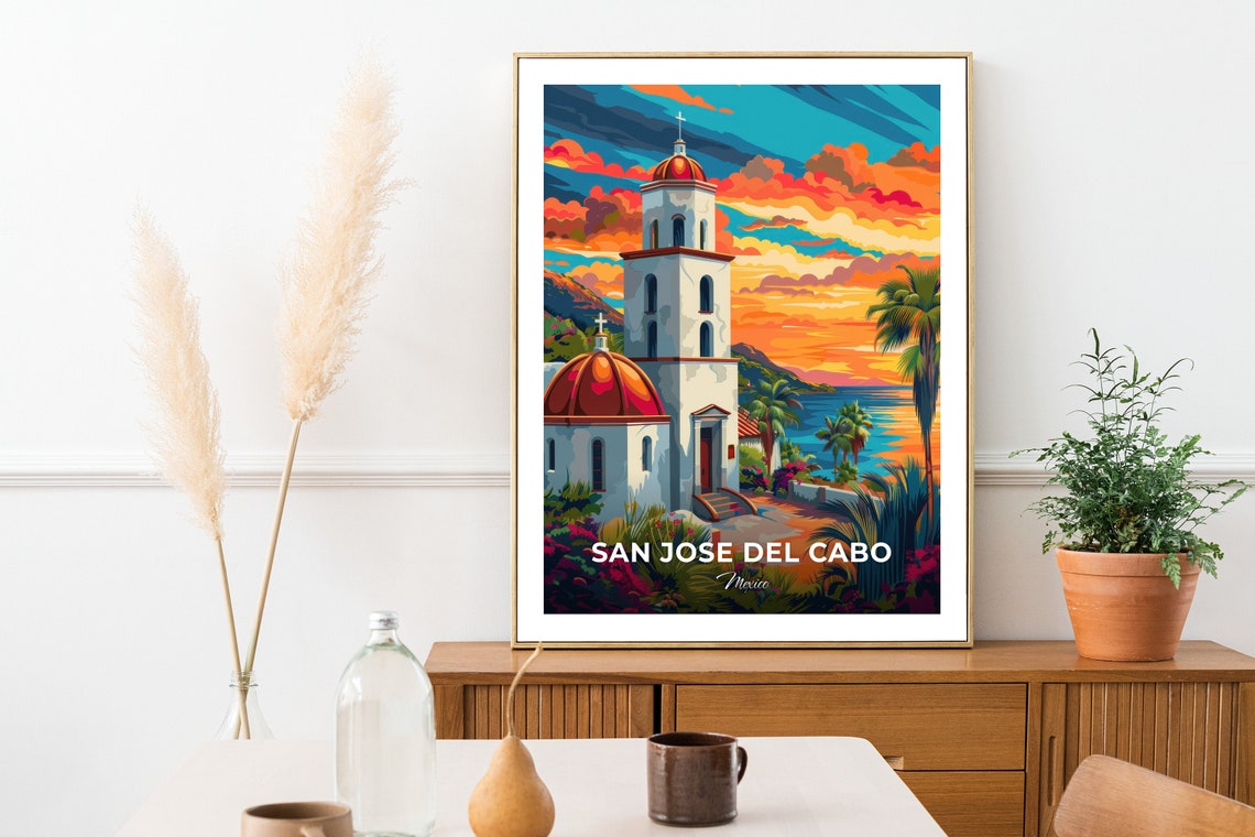 San Jose Del Cabo Mexico Church Sunset Coast Palms Vibrant Sky Poster - Image 2