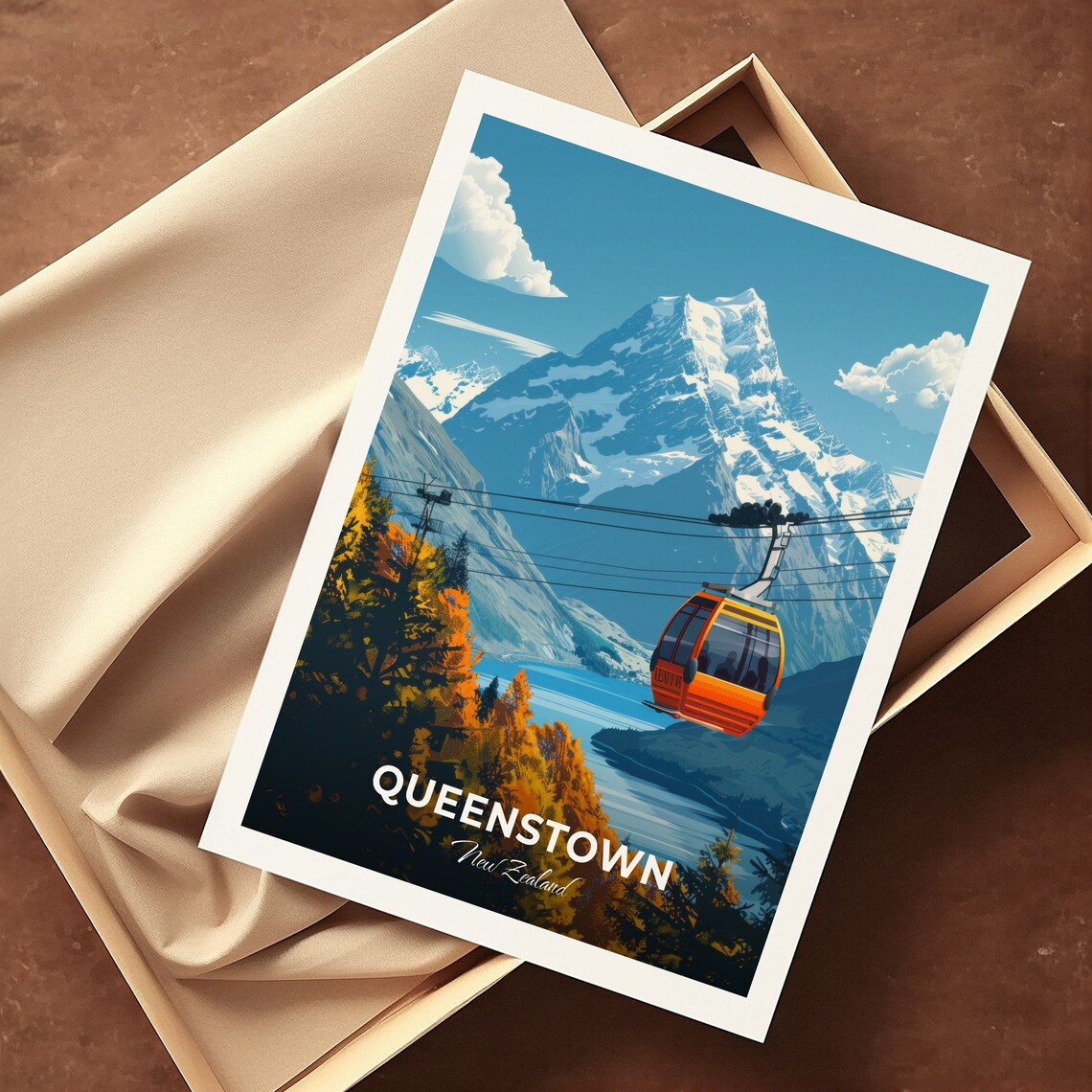 Queenstown Skyline Gondola Orange Cabin Lake View Travel Poster - Image 3