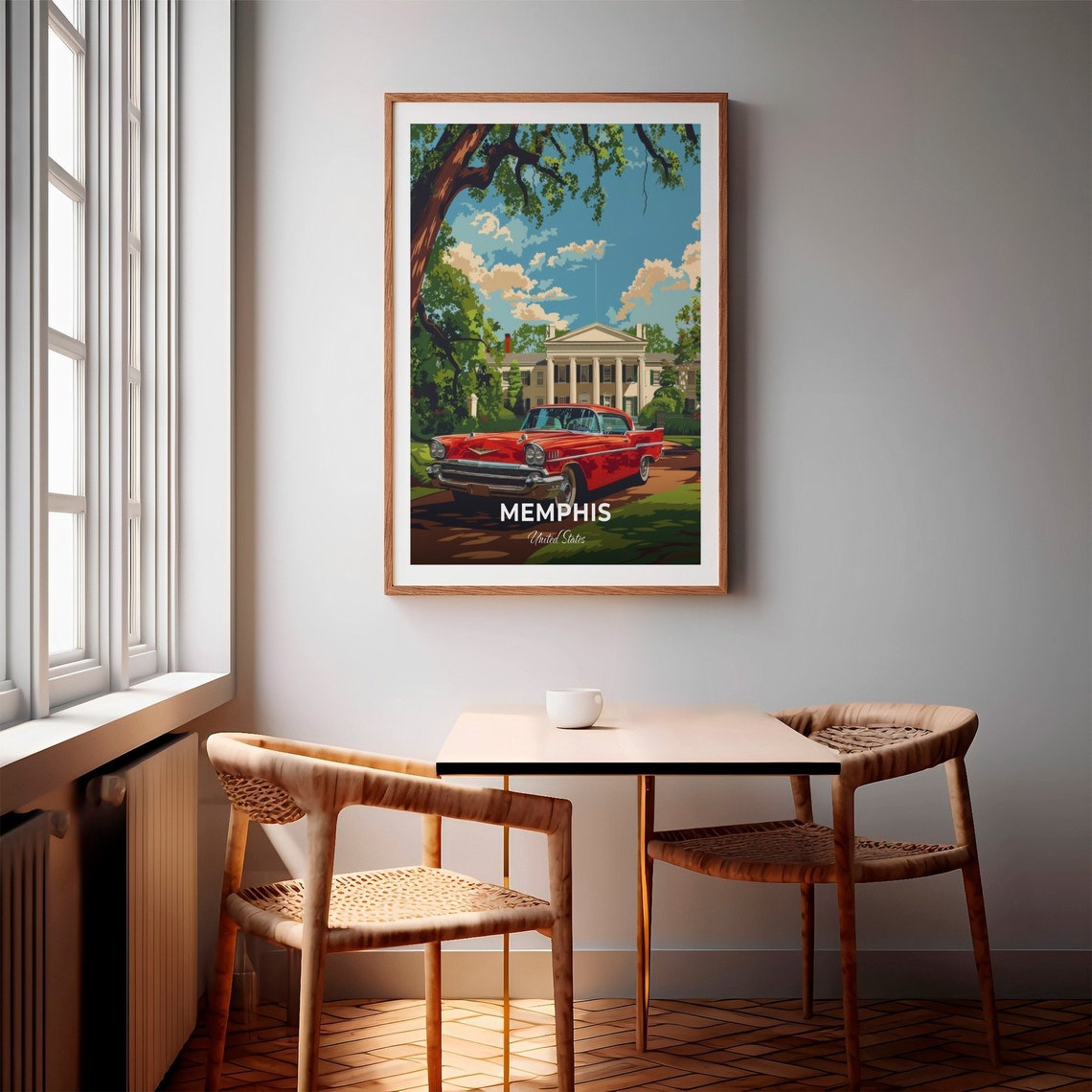 Memphis United States Graceland Red Classic Car Travel Poster - Image 2