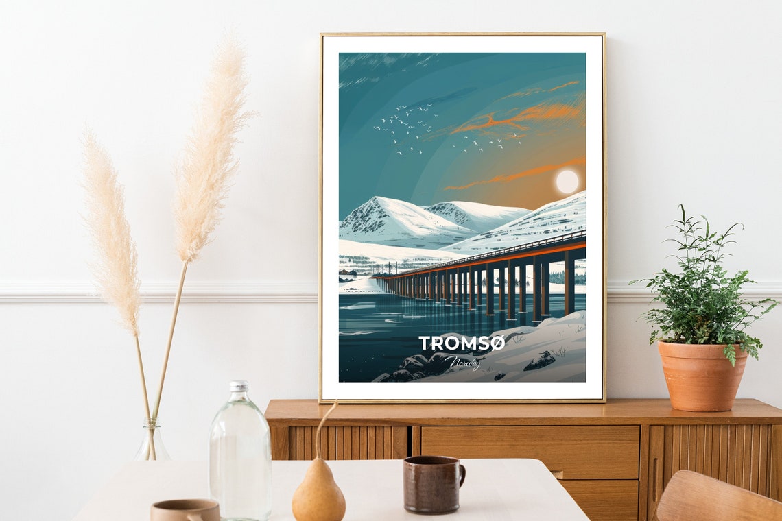 Tromso Norway Bridge Arctic Dusk Snowy Mountains Travel Poster - Image 2