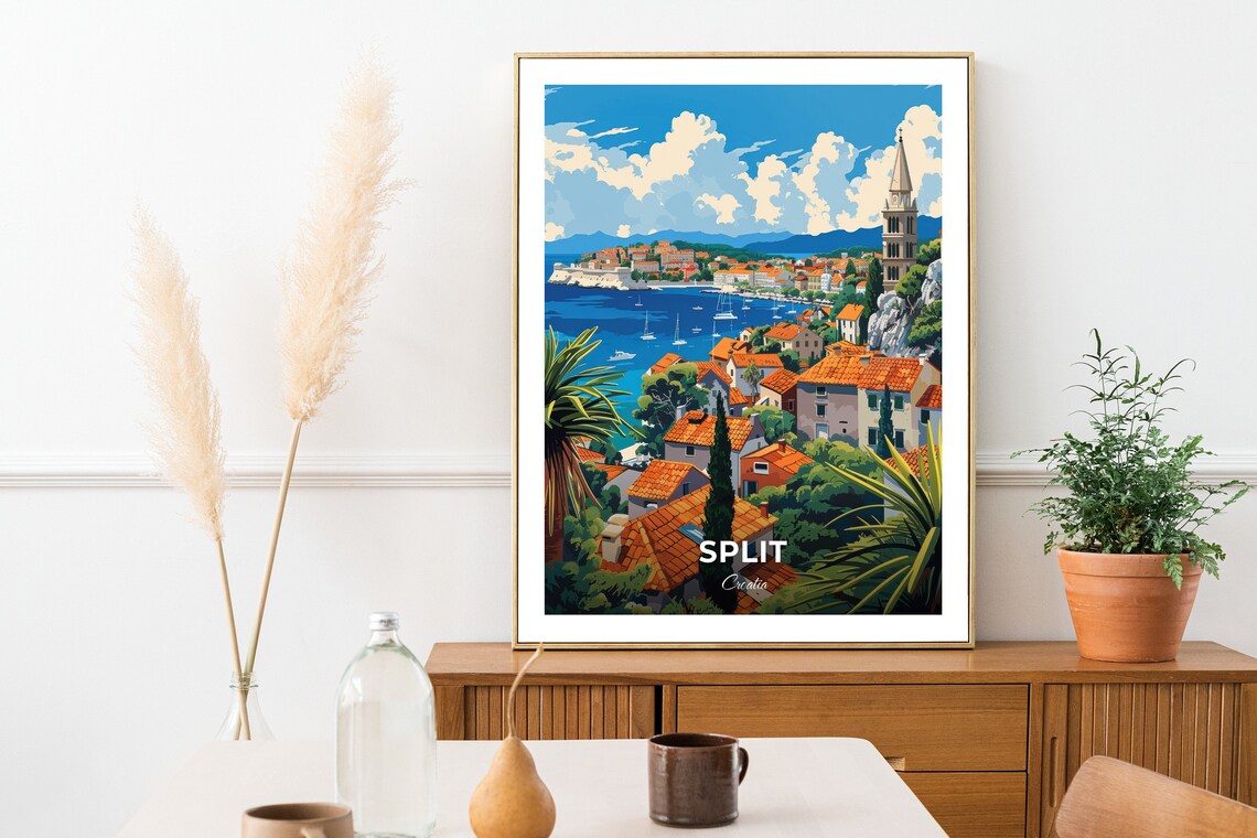 Split Coastal Town View From The Hills Above The Bay Croatia Poster - Image 2