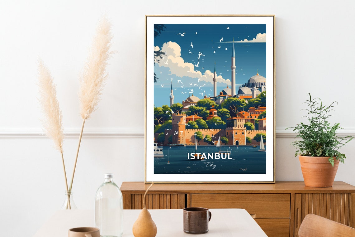Istanbul Turkey Mosque Minarets Seagulls Waterfront Travel Poster - Image 2