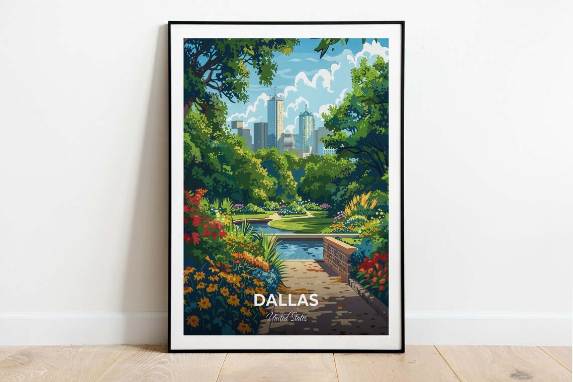 Dallas Arboretum Flower Garden Skyline City View Travel Poster