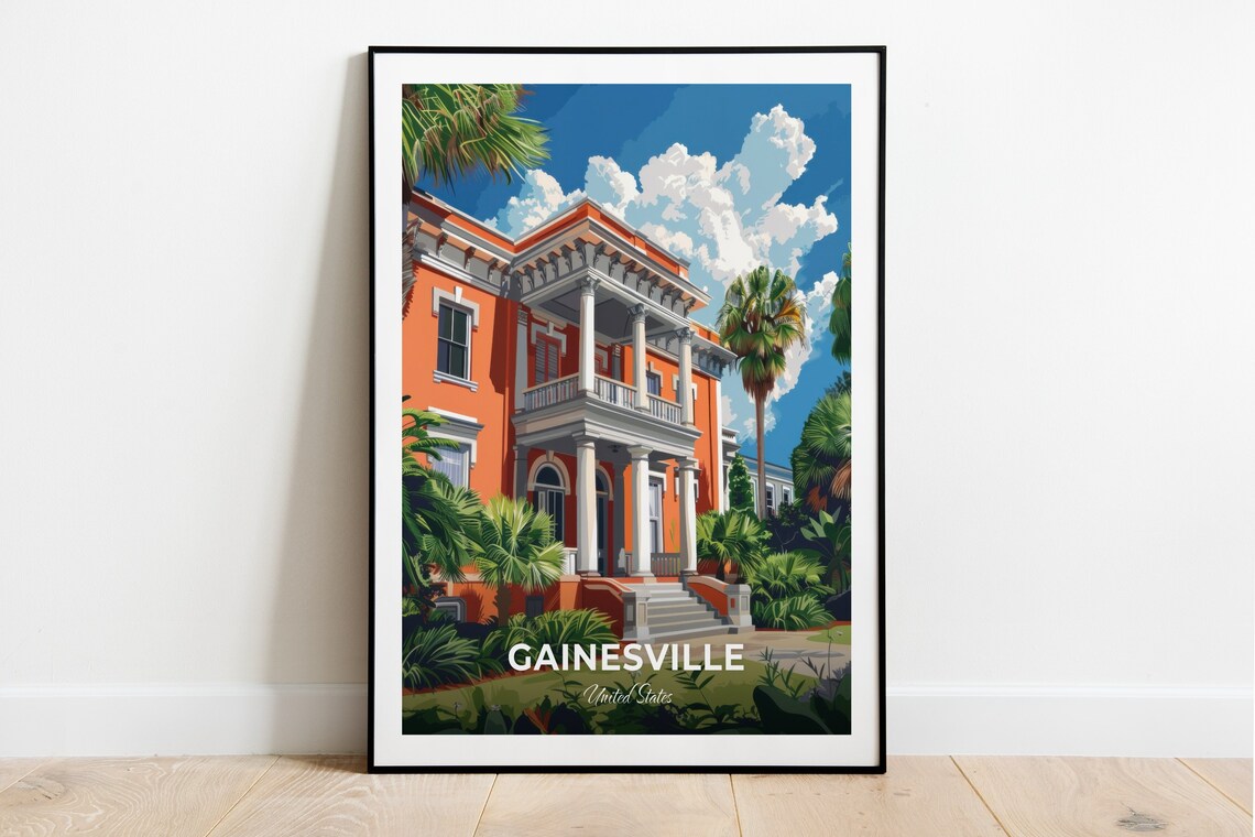 Gainesville Historic Columned Museum Mansion Landmark Travel Poster