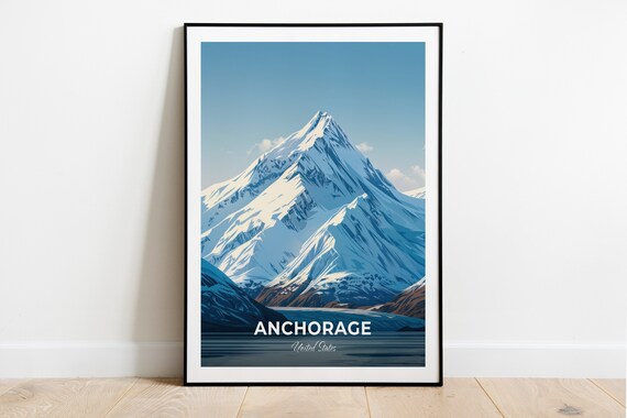 Anchorage Snow Capped Alaska Mountain Peak Winter Travel Poster
