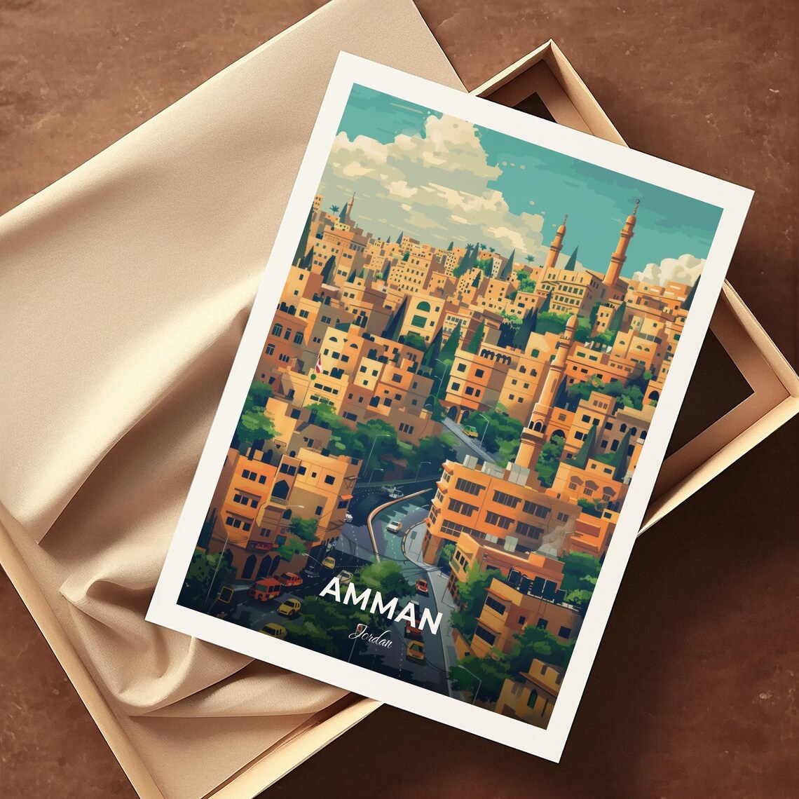 Amman Downtown Golden Stone Buildings Jordan Cityscape Travel Poster - Image 3