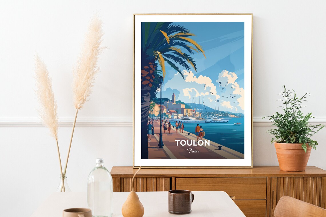 Toulon France Palm Lined Marina Promenade Coastal Travel Poster - Image 2