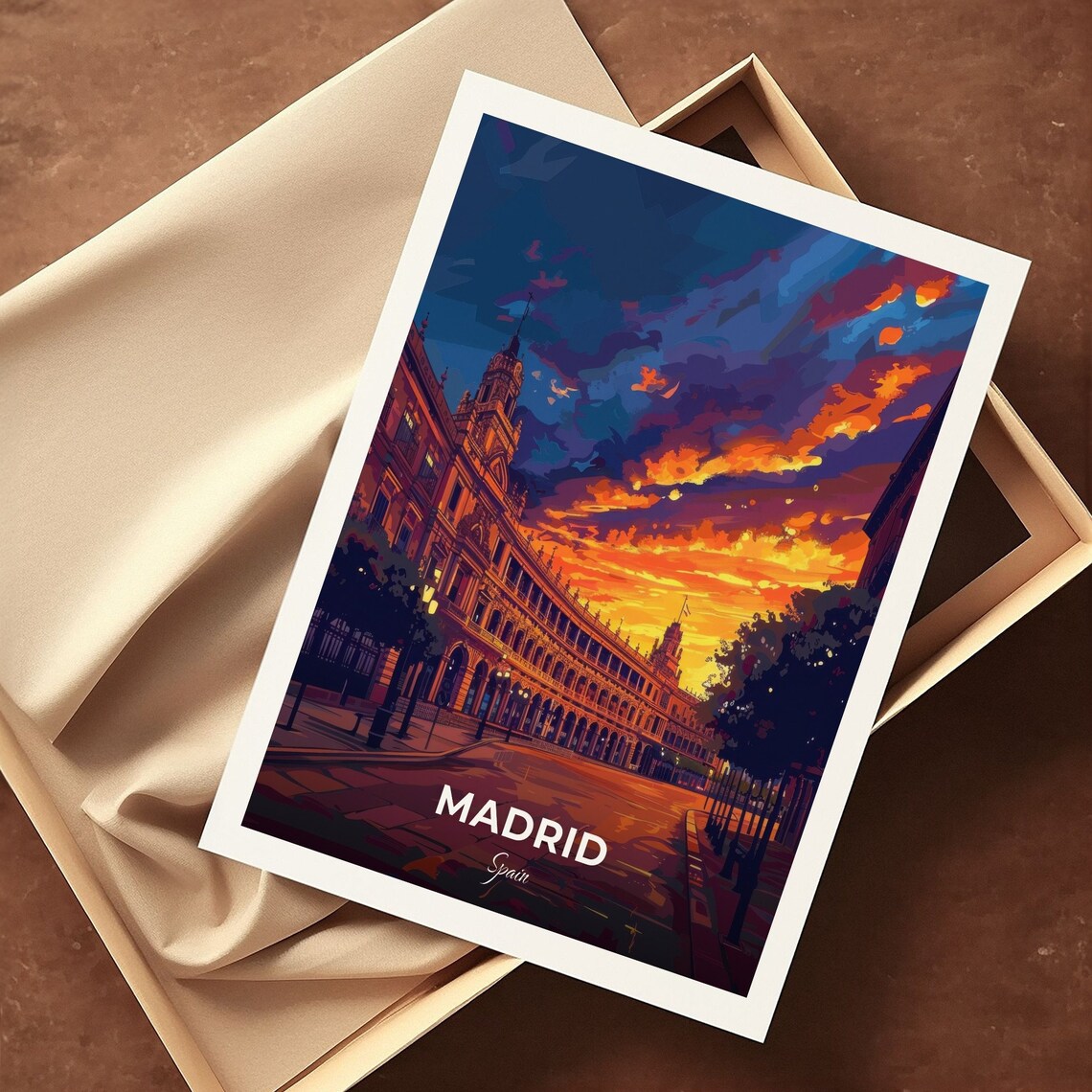 Madrid Spain Grand Historic Arena Sunset Facade Travel Poster - Image 3
