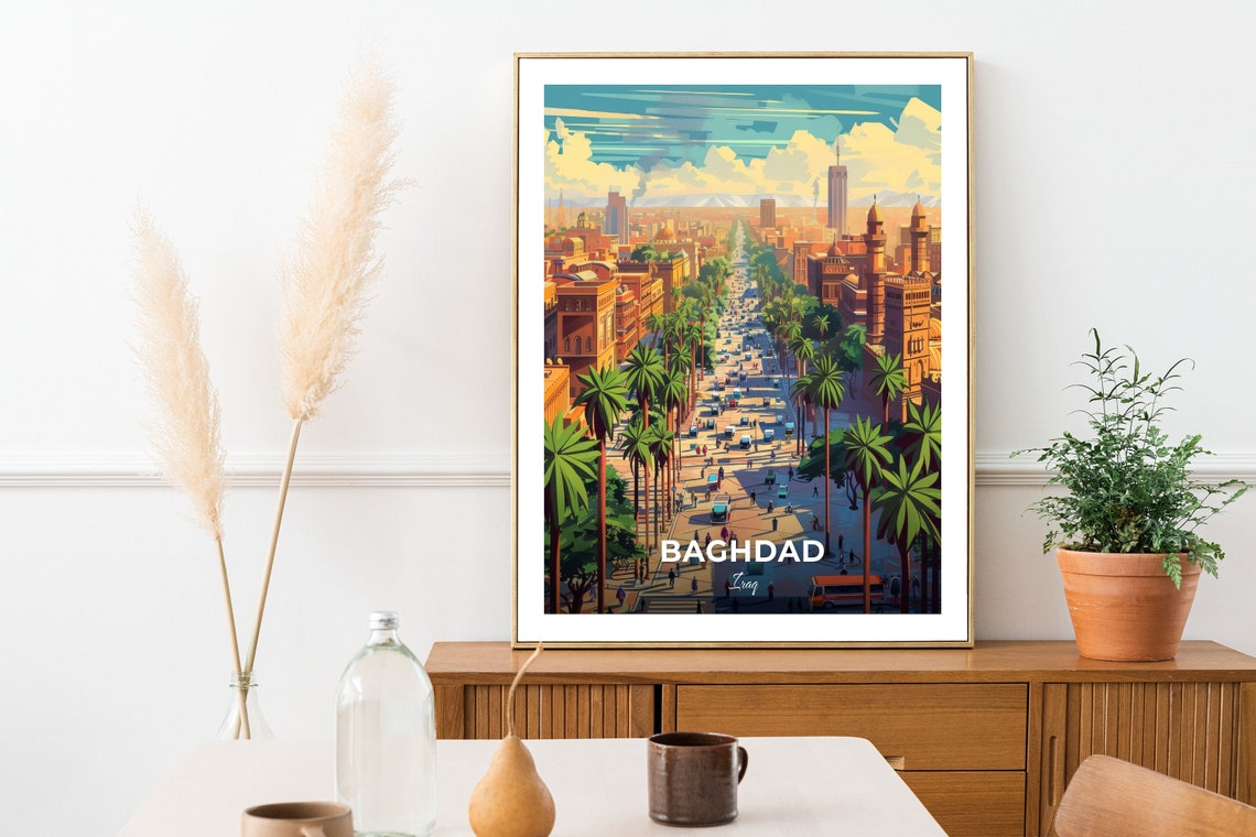 Baghdad Iraq Tahrir Square Palm Boulevard City View Travel Poster - Image 2