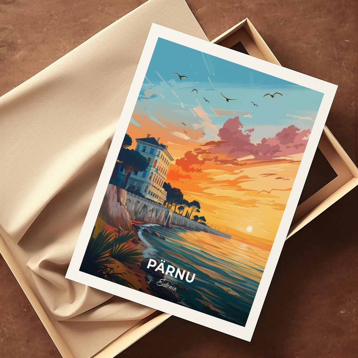 Parnu Estonia Golden Sunset Coastline Cliffside Travel Art Poster - Image 3