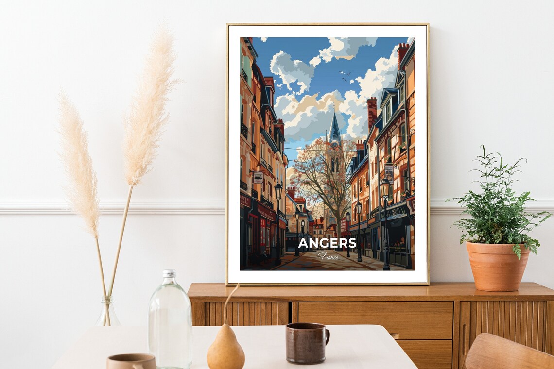 Angers France Old Town Street Church Spire Sunny Historic Charm Poster - Image 2