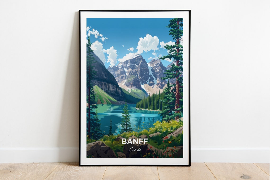 Banff Canada Travel Poster Turquoise Mountain Lake Valley Artwork