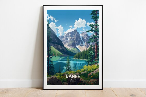Banff Canada Travel Poster Turquoise Mountain Lake Valley Artwork