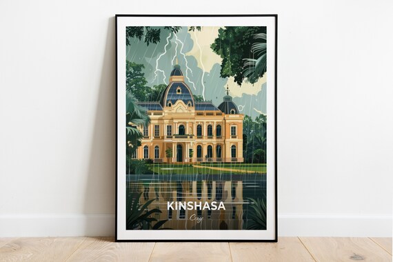 Kinshasa Congo National Museum Colonial Building Storm Sky Travel Poster