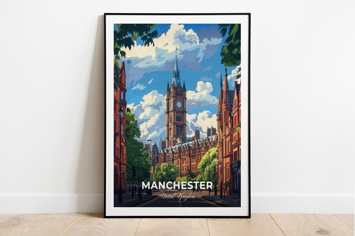 Manchester Town Hall United Kingdom Modern City Travel Poster
