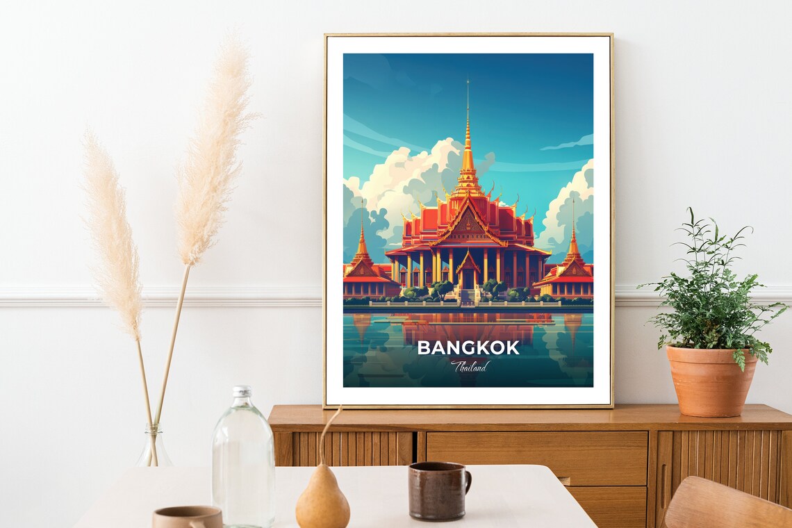 Bangkok Thailand Grand Palace Golden Temple Travel Illustration Poster - Image 2