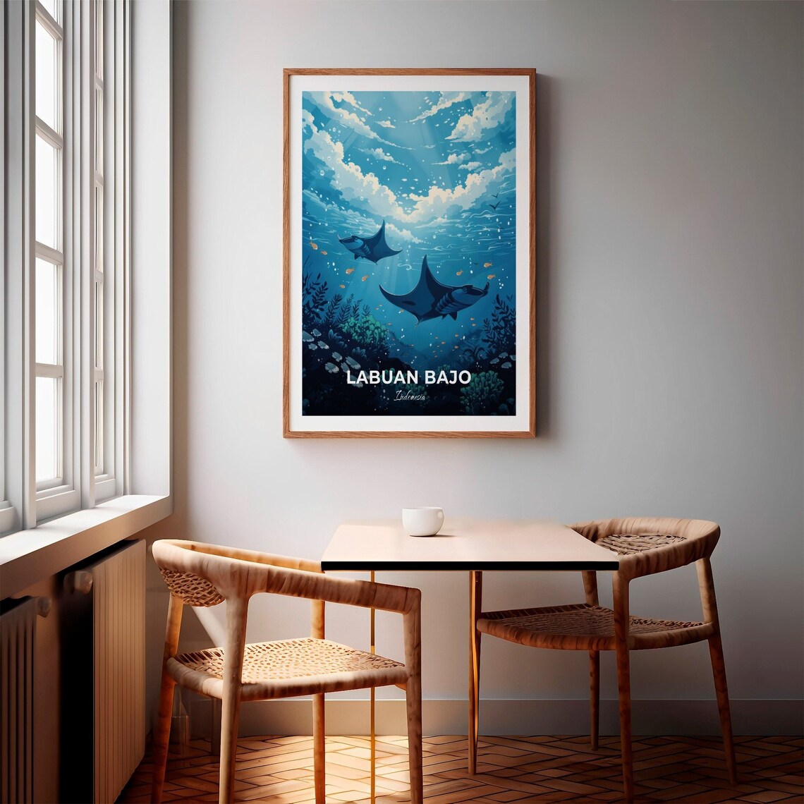 Labuan Bajo Manta Rays Coral Reef Dive Indonesia Vintage Travel Poster - Image 2