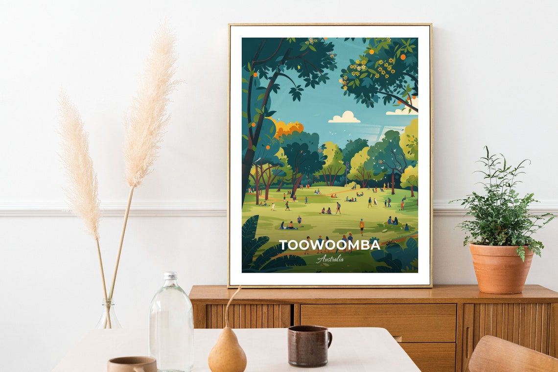 Toowoomba Australia Sunny Park With Picnickers Under Tall Trees Poster - Image 3