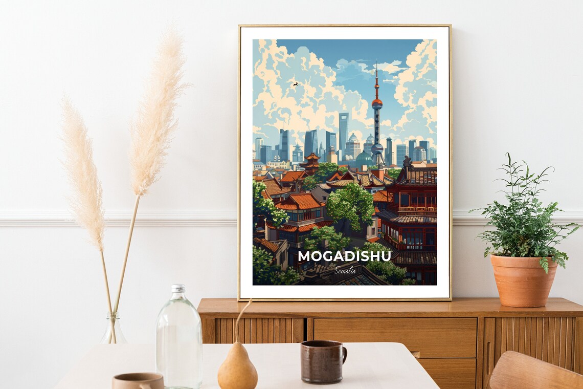 Mogadishu Old Chinese City Rooftops Shanghai Tower Skyline Poster - Image 2
