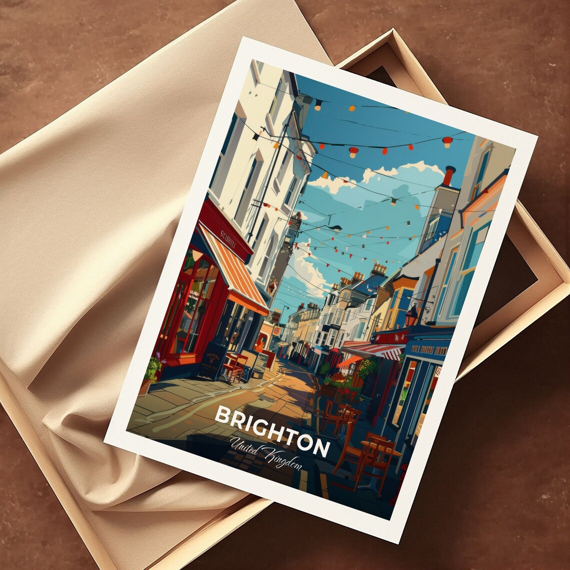 Brighton North Laine Bunting Festive Shop Street Travel Poster - Image 3
