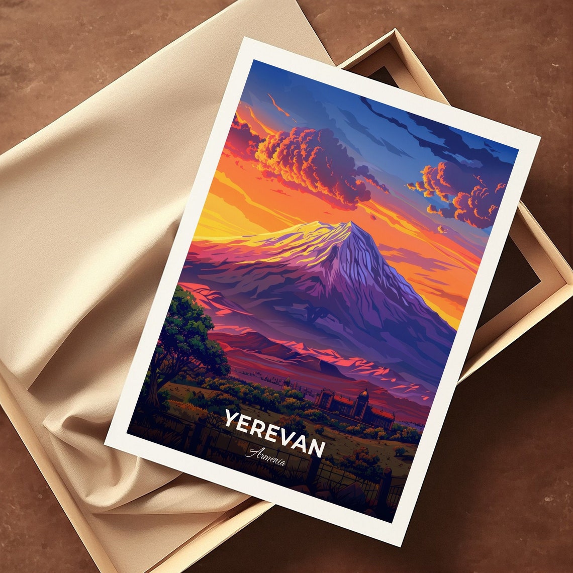 Yerevan Armenia Mount Ararat Sunset Snow Capped Peak Travel Poster - Image 3