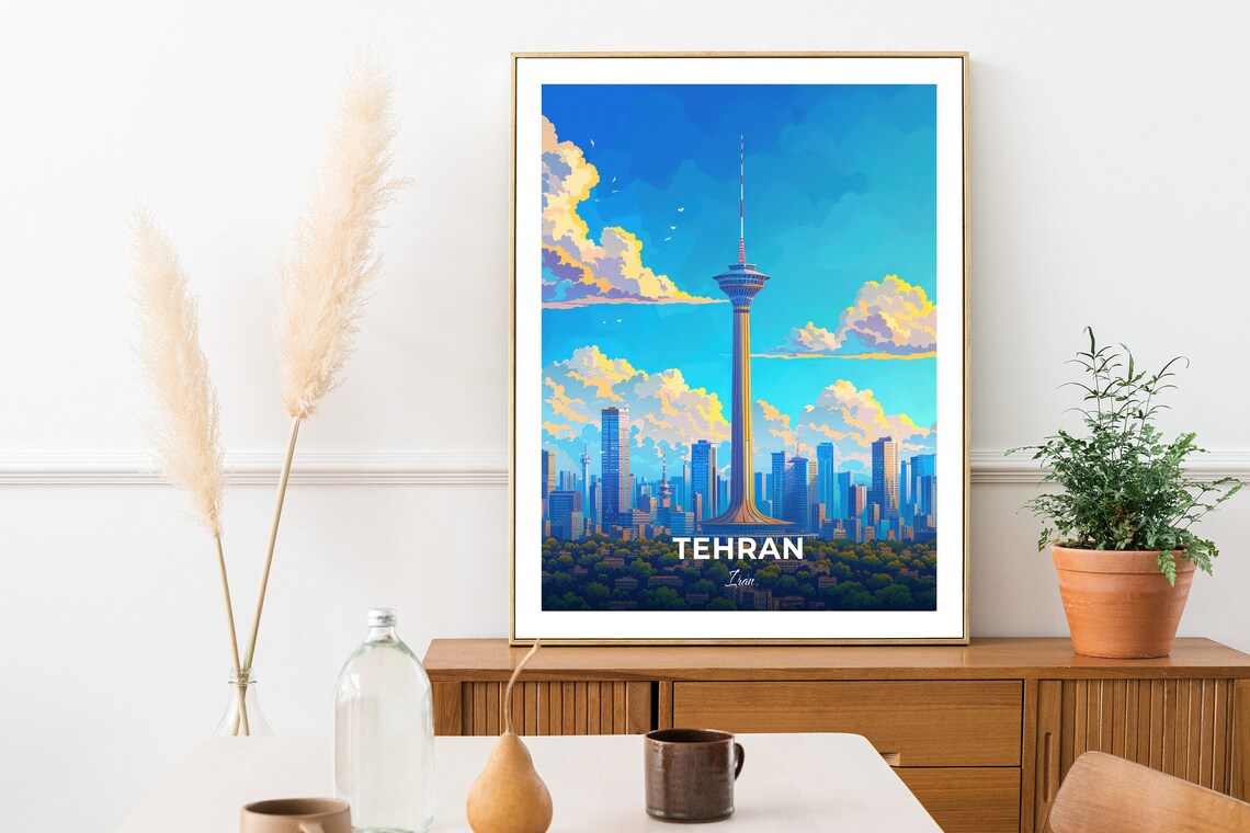 Tehran Iran Milad Tower City Skyline Golden Clouds Travel Poster - Image 2