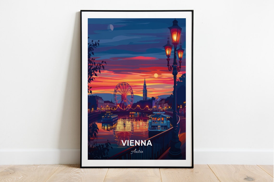 Vienna Austria Prater Ferris Wheel Sunset Riverside Nightfall Poster