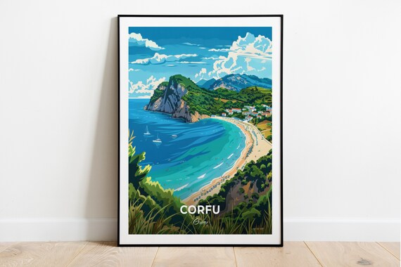 Corfu Agios Gordios Beach Bay Turquoise Water Greece Travel Poster