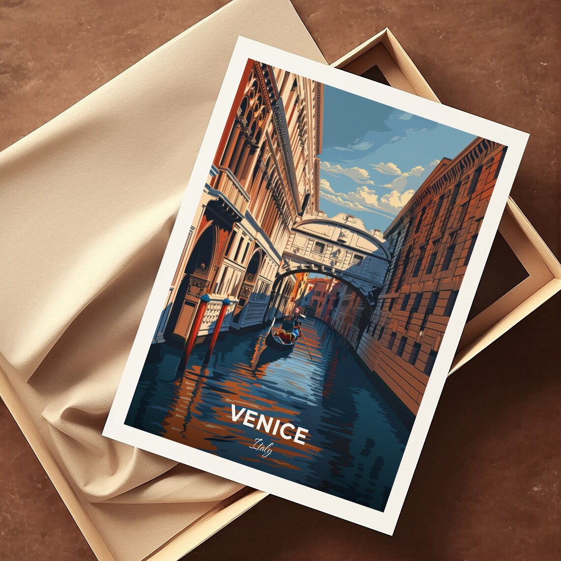 Venice Bridge Of Sighs Gondola Canal Historic Palaces Italy Travel Poster - Image 3