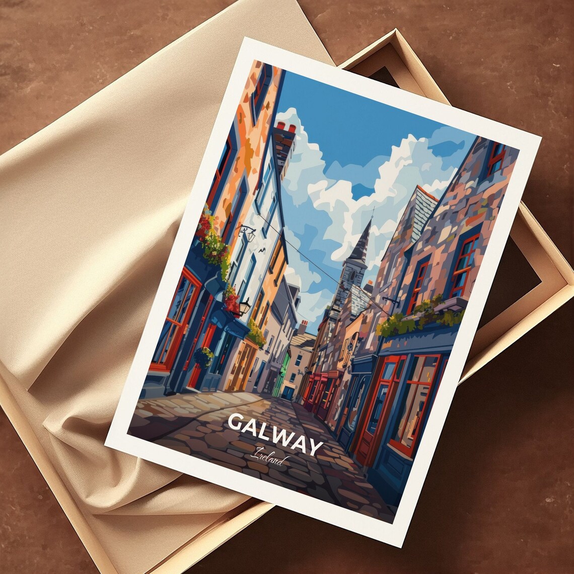 Galway Ireland Colorful Cobblestone Street Travel Poster City Charm Art - Image 3