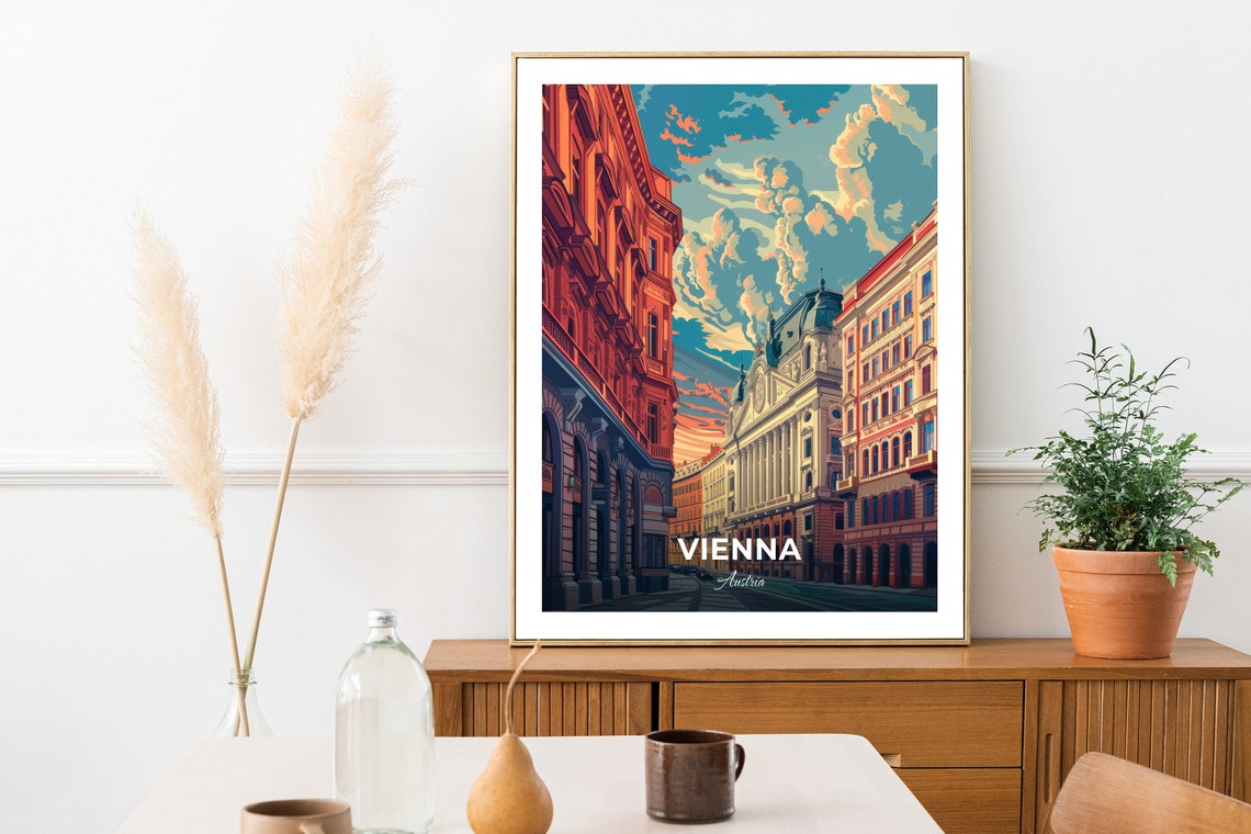 Vienna Austria Sunset Street Historic Architecture City Travel Poster - Image 2