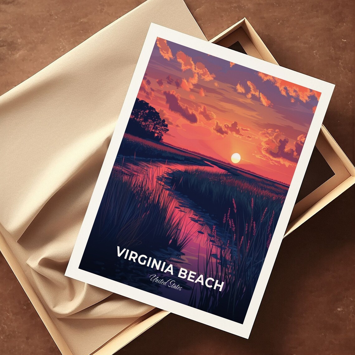 Virginia Beach Serene Marsh Sunset Wetlands Glow Travel Poster - Image 3