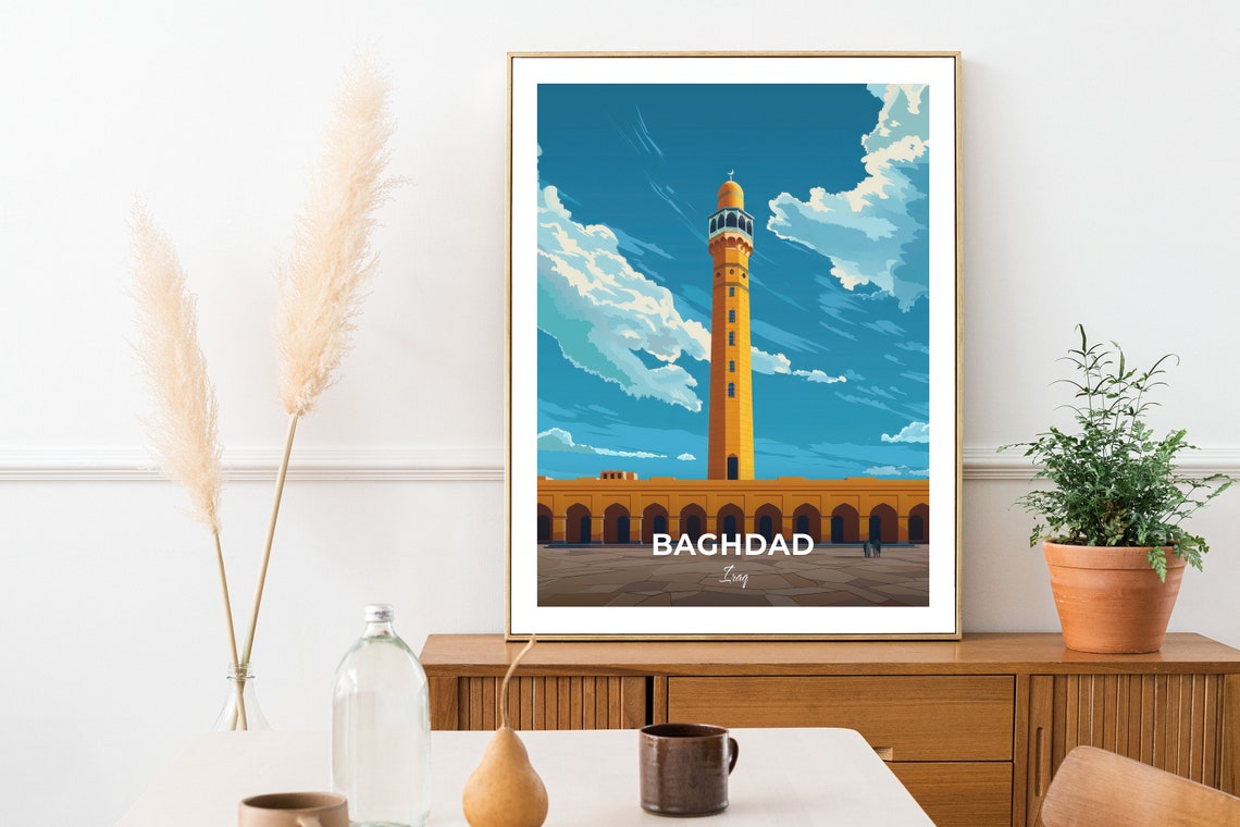 Baghdad Golden Tower Arched Arcade Daytime Travel Scene Poster - Image 2
