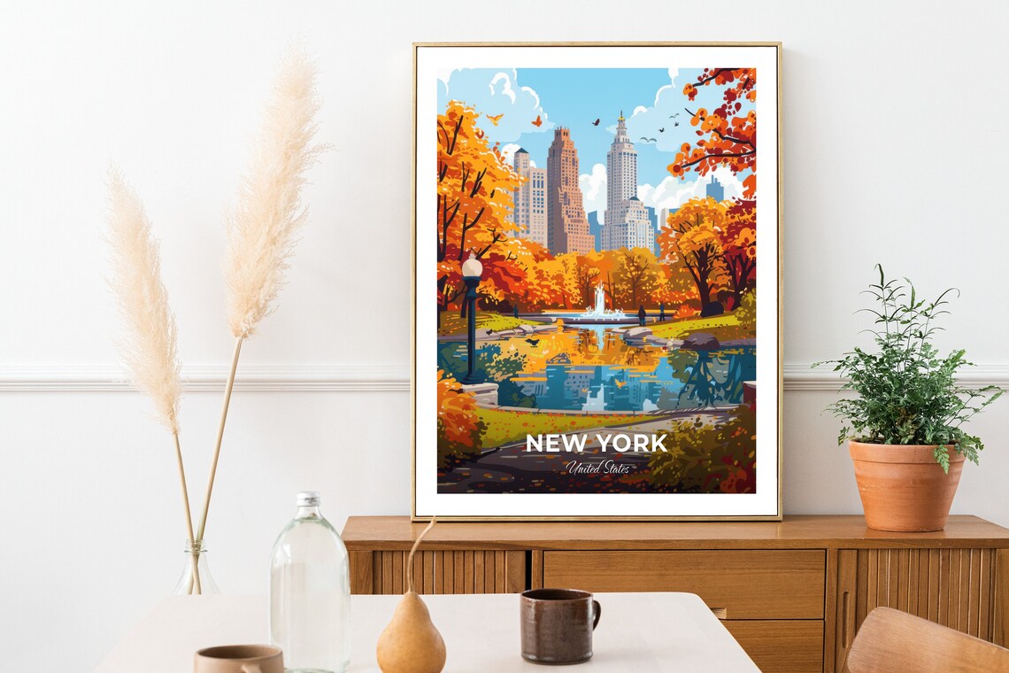 New York United States Central Park Autumn Skyline Travel Poster - Image 2