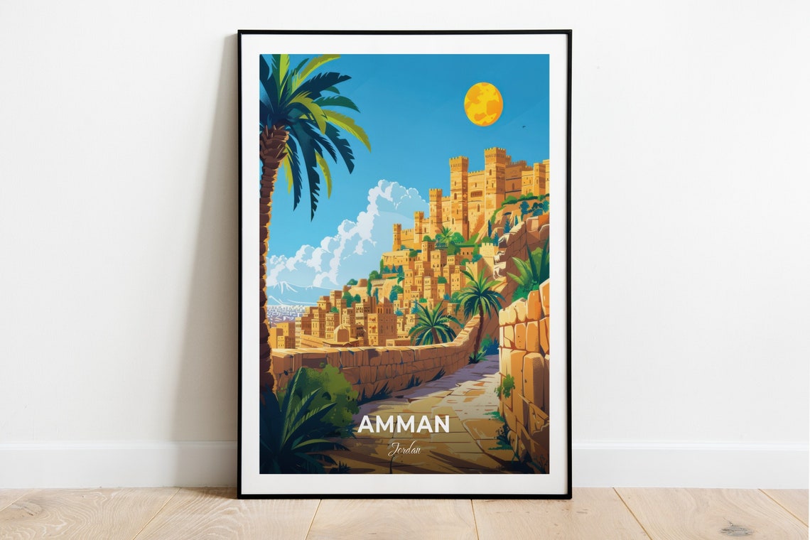 Amman Jordan Ancient Citadel Hill Glowing In Golden Sunset Poster